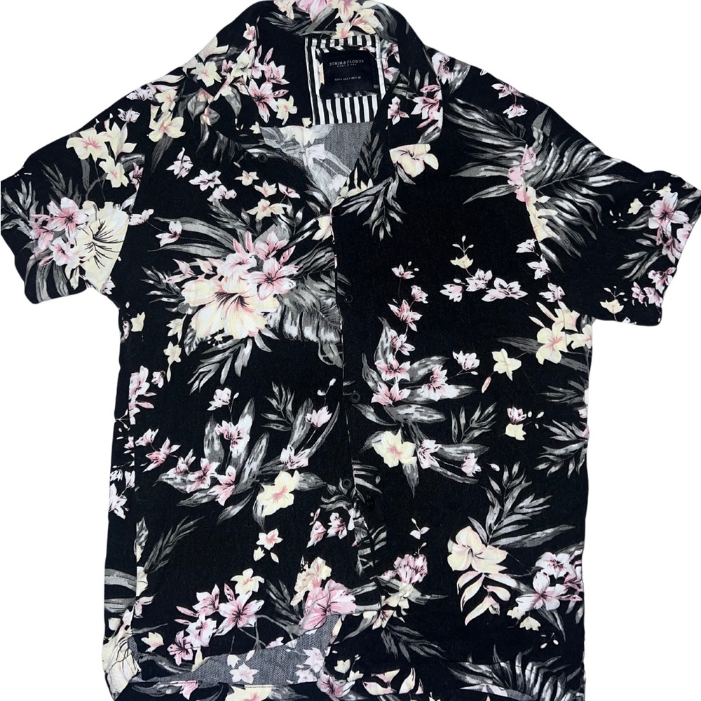 Denim & Flower Collared Cotton Button Up Shirt